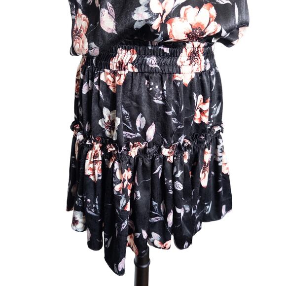 Misa Cecil Ruffle Flutter Sleeve Smocked Tiered Floral Dress Black Rose Small - Picture 7 of 15